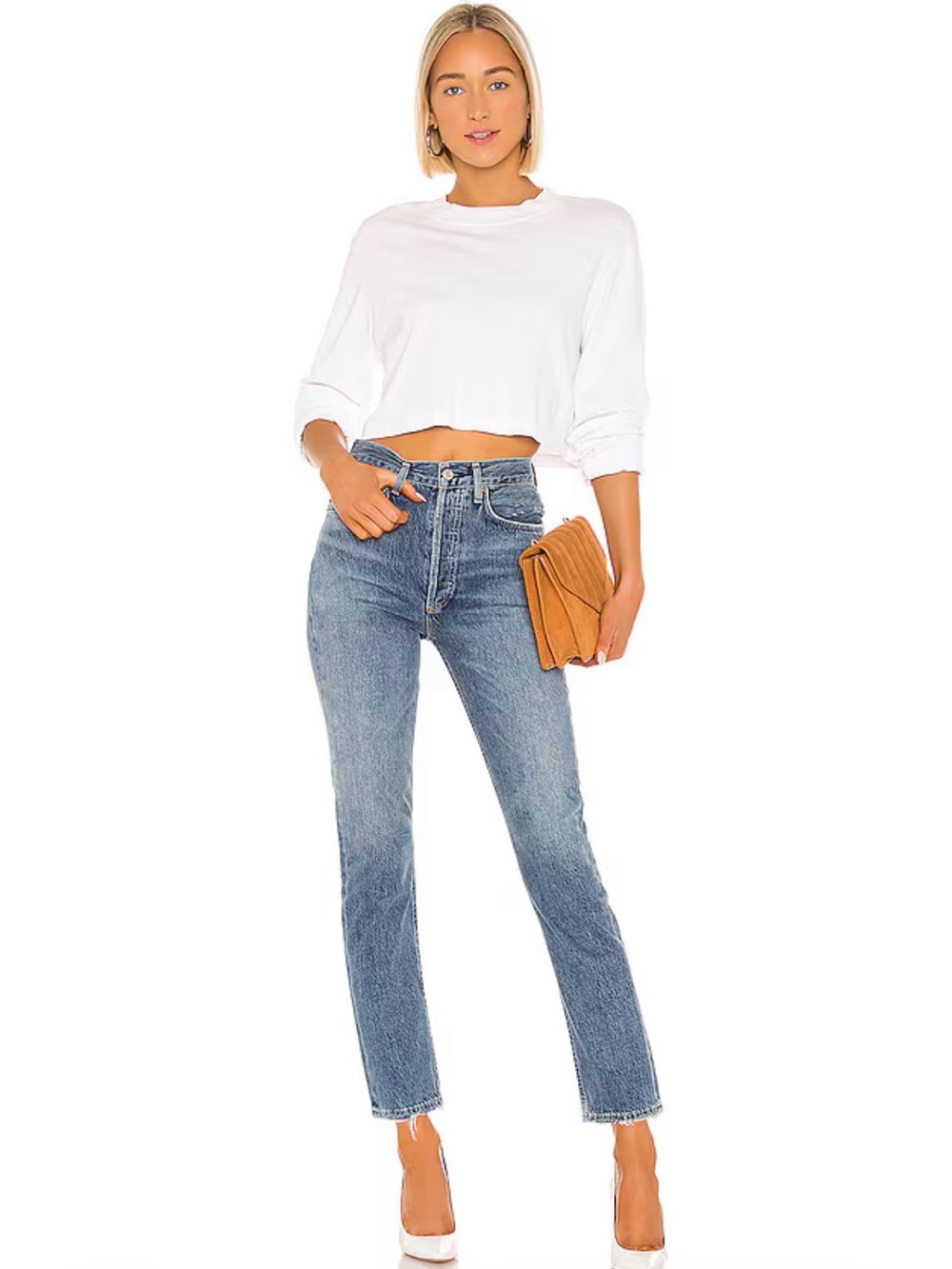 AGOLDE Riley High Rise Straight Crop Jeans Frequency Wash Raw Hem Size 25